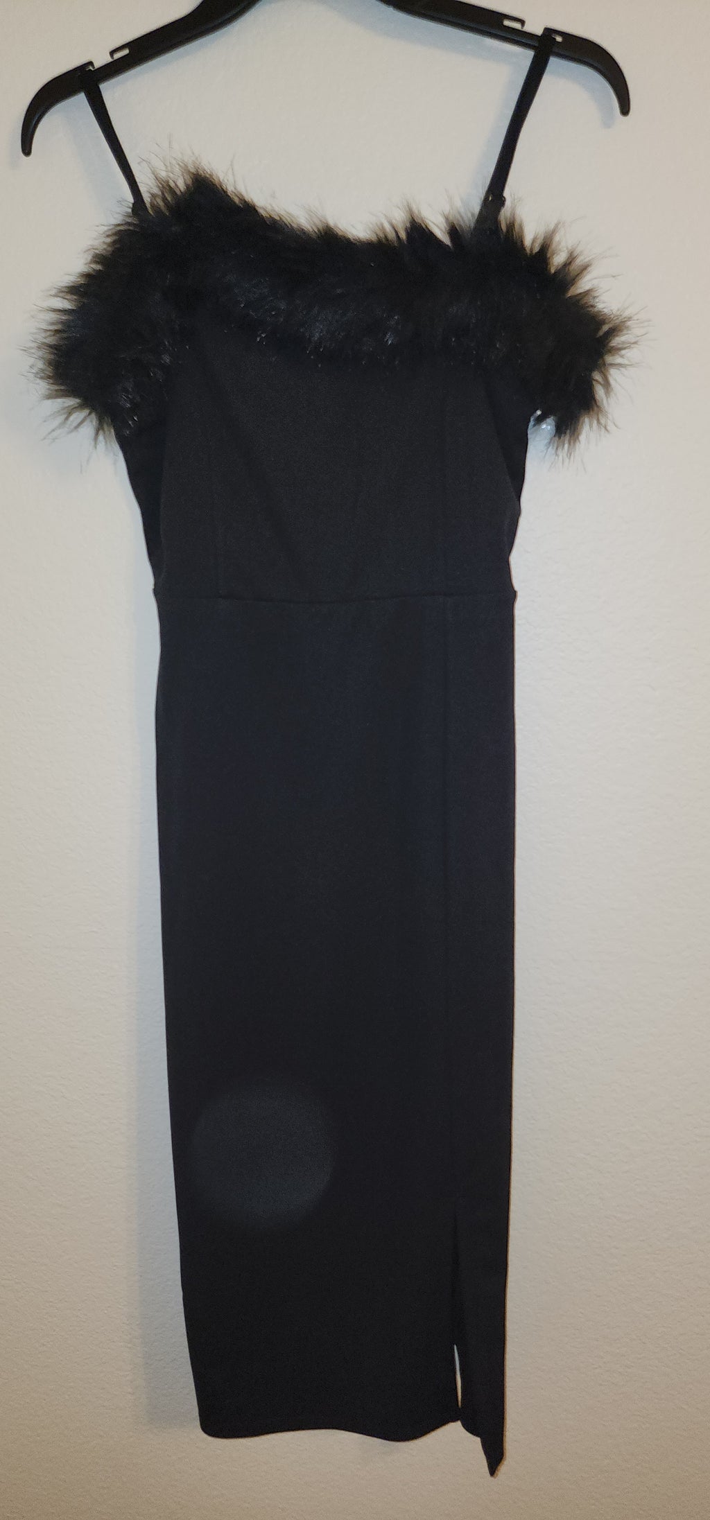 Black Feather Trim Spaghetti Strap Dress