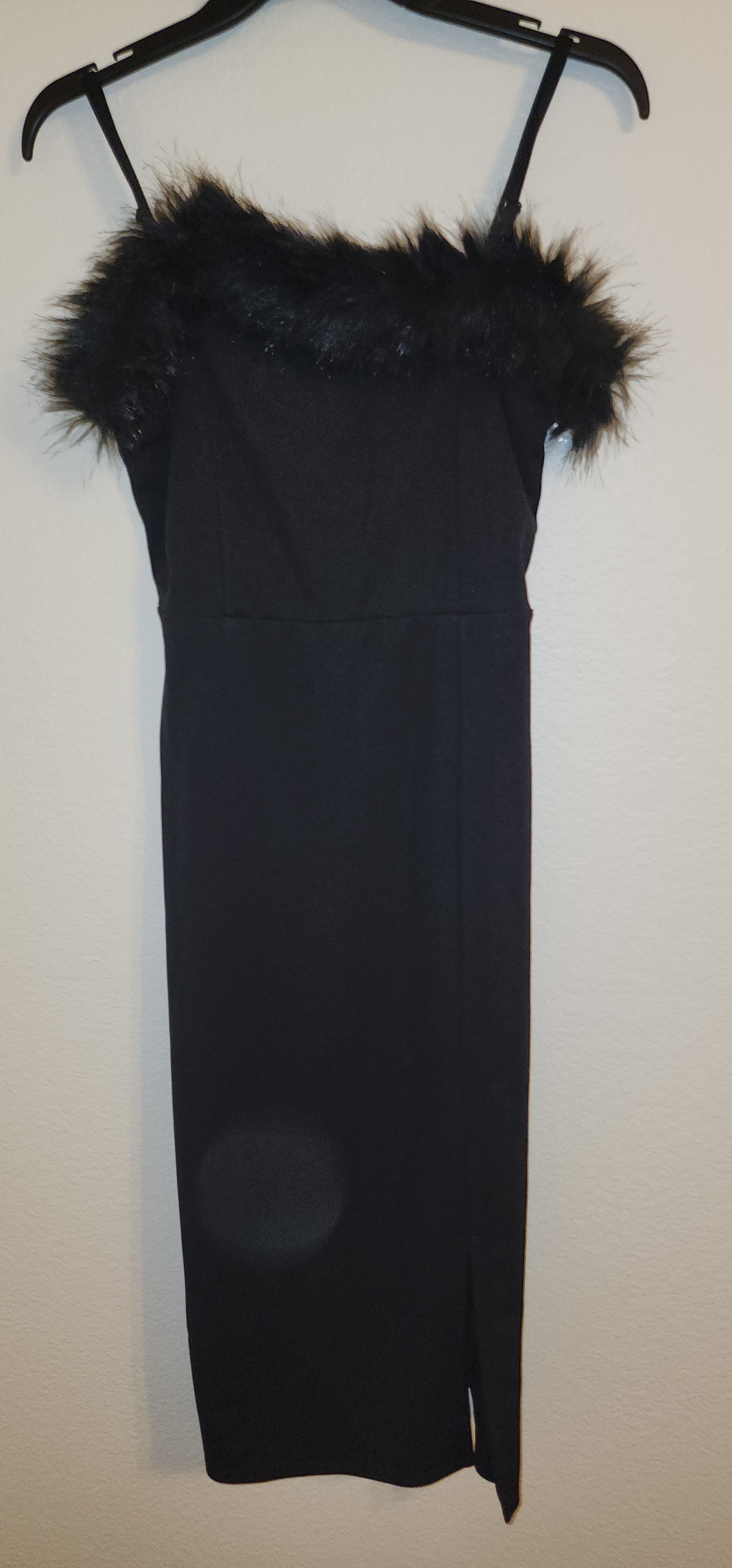 Black Feather Trim Spaghetti Strap Dress