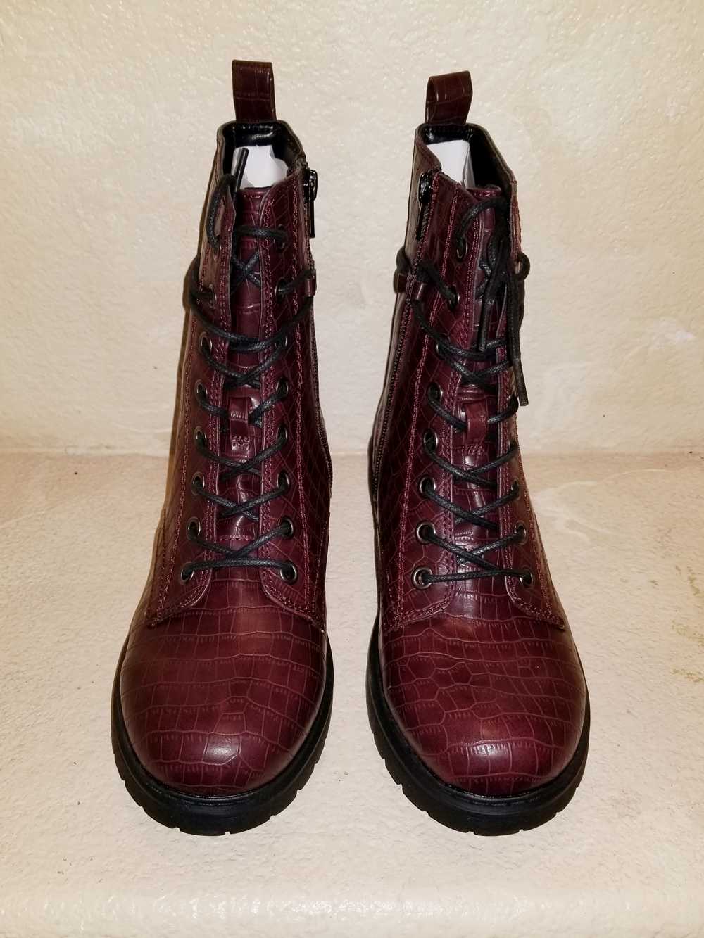 Burgundy Faux Leather Combat Boot