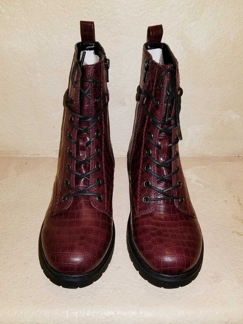 Burgundy Faux Leather Combat Boot