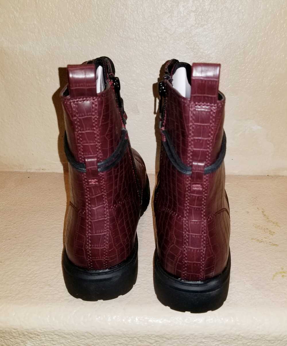 Burgundy Faux Leather Combat Boot