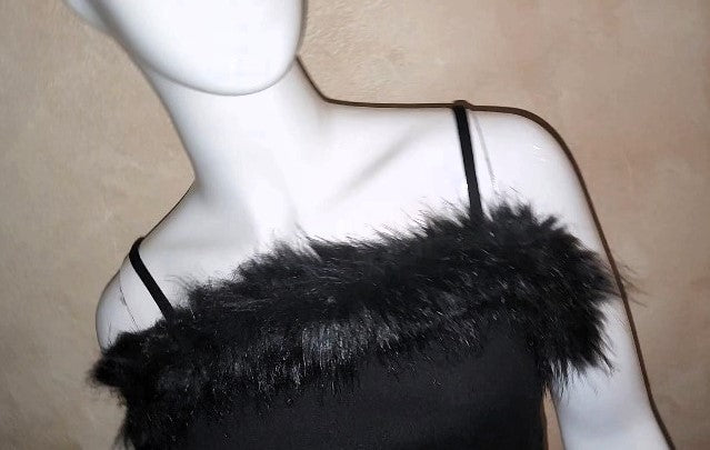 Black Feather Trim Spaghetti Strap Dress