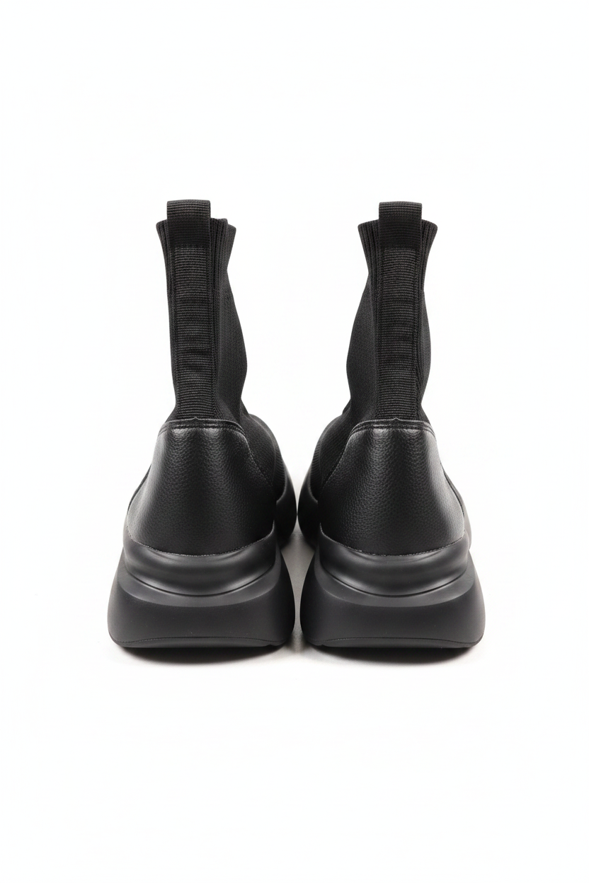Black Sock Boots - Back Clean White