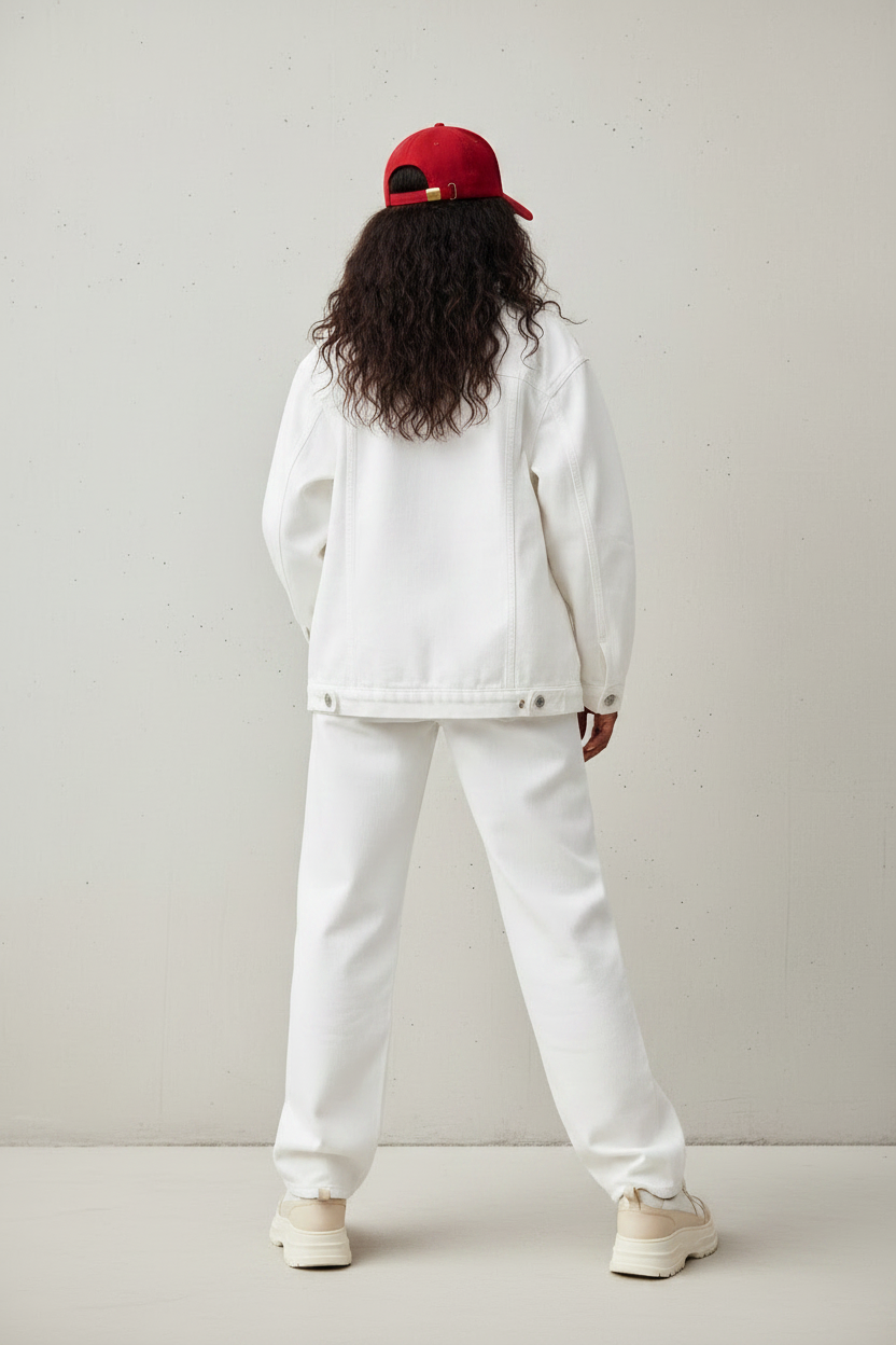 White Denim Jacket Back View