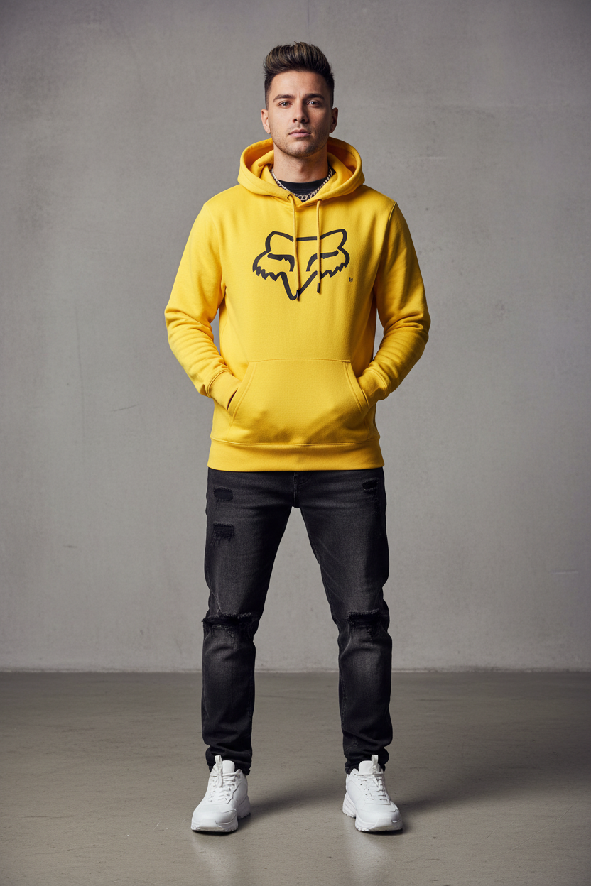 Yellow Hoodie with Fox Logo AI Model